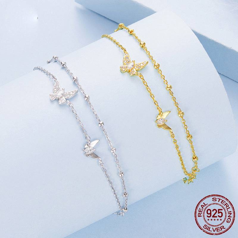 Double layer butterfly bracelet s925 pure silver jewelry for women