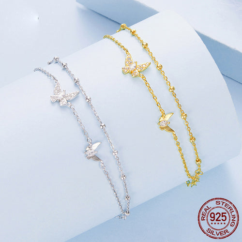 Double layer butterfly bracelet s925 pure silver jewelry for women