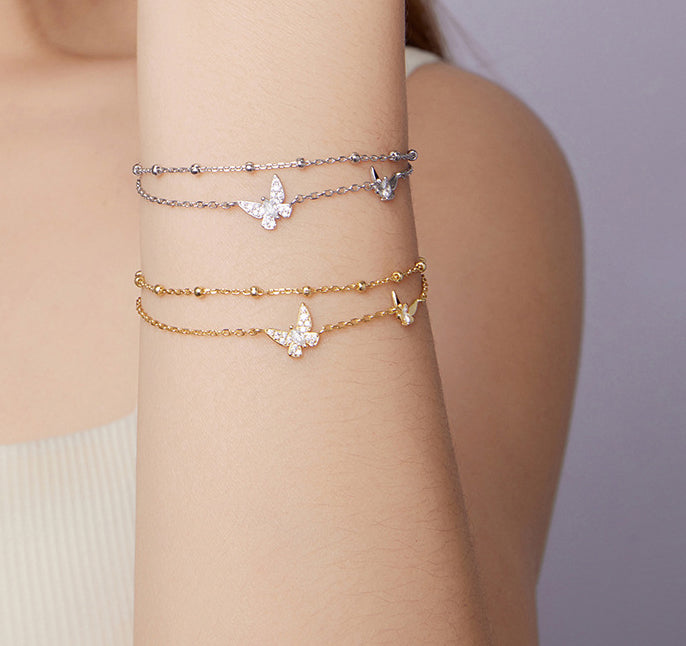 Double layer butterfly bracelet s925 pure silver jewelry for women
